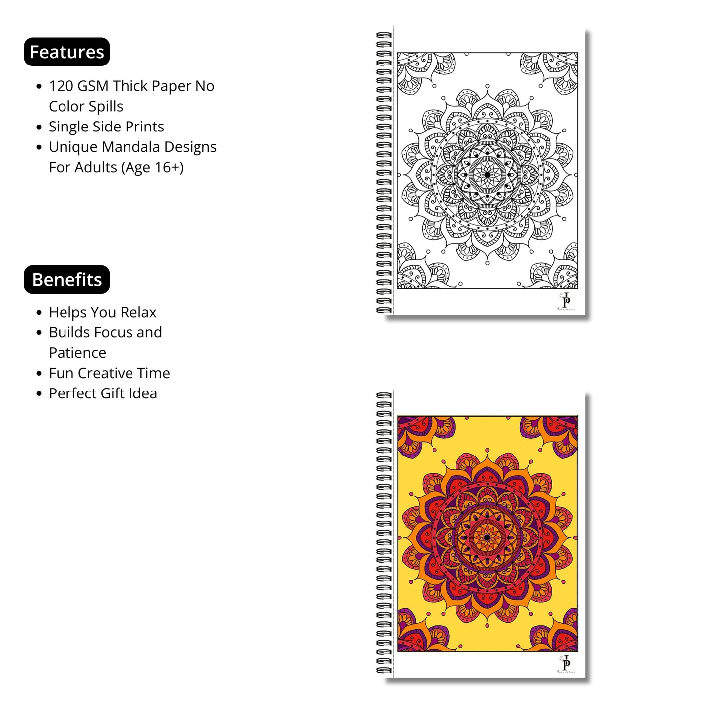 Inky Petals Adult Mandala Coloring Book – Ideal for Meditation, Relaxation & Mindfulness | 120 GSM Paper