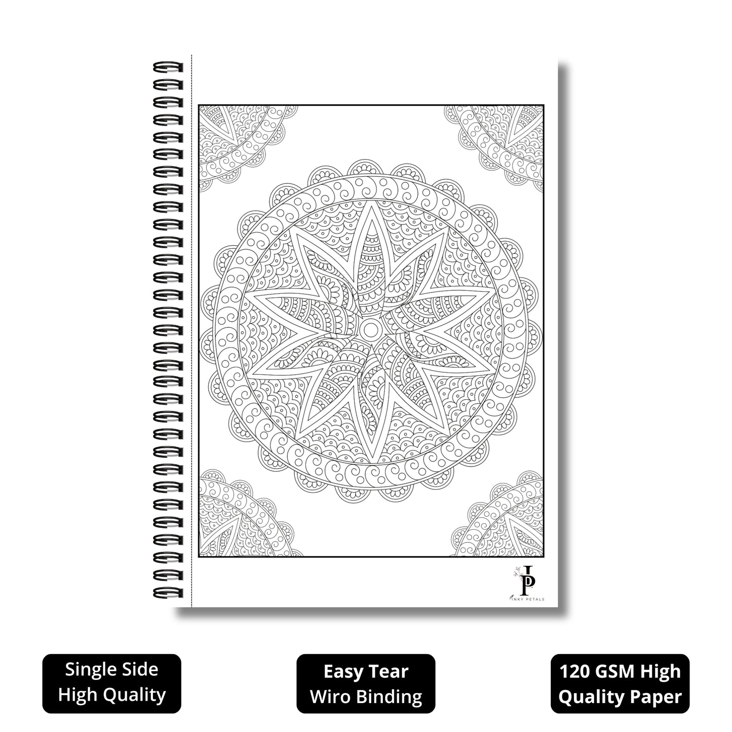Inky Petals Adult Mandala Coloring Book – Ideal for Meditation, Relaxation & Mindfulness | 120 GSM Paper