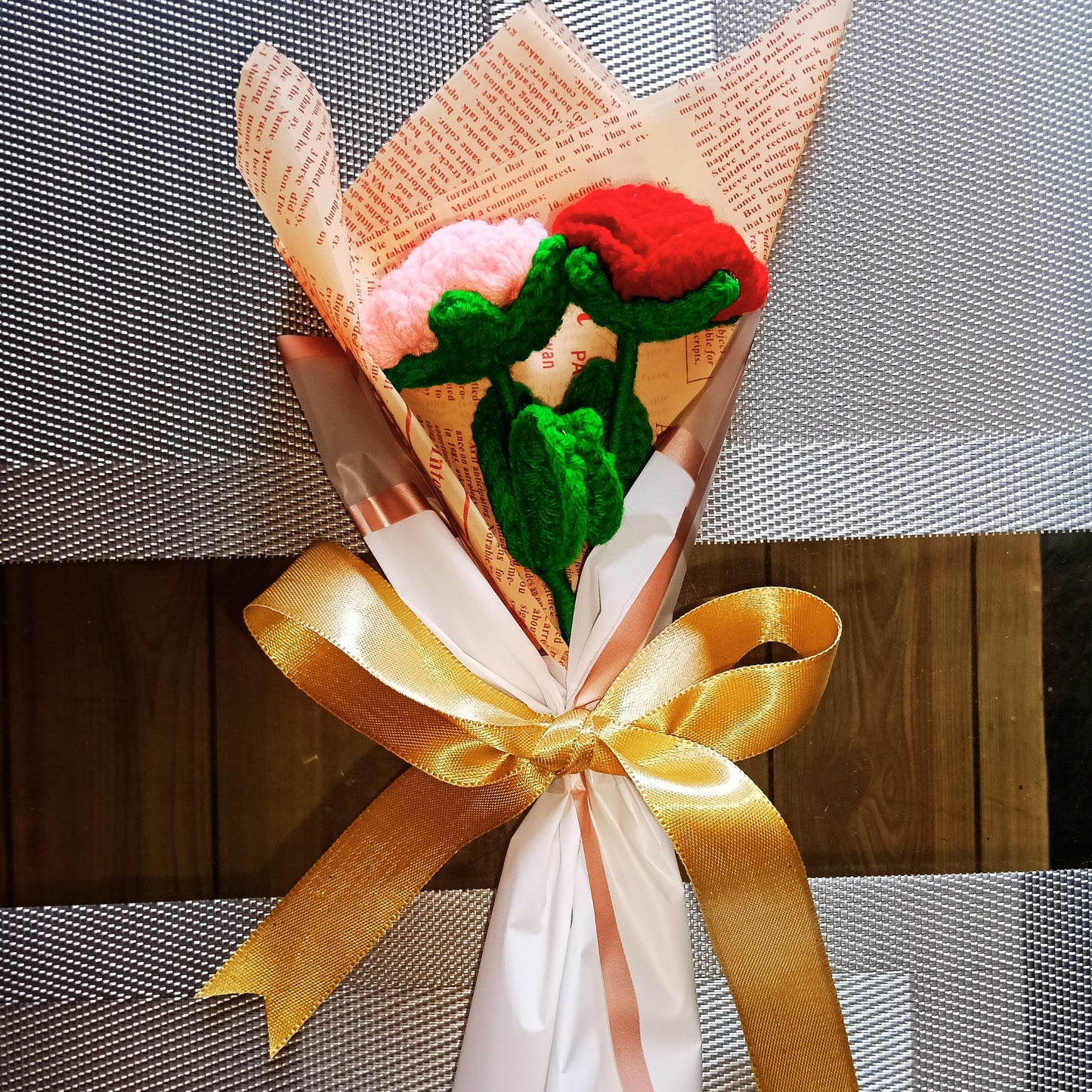 Love & Grace – Pink and Red Crochet Rose Duo