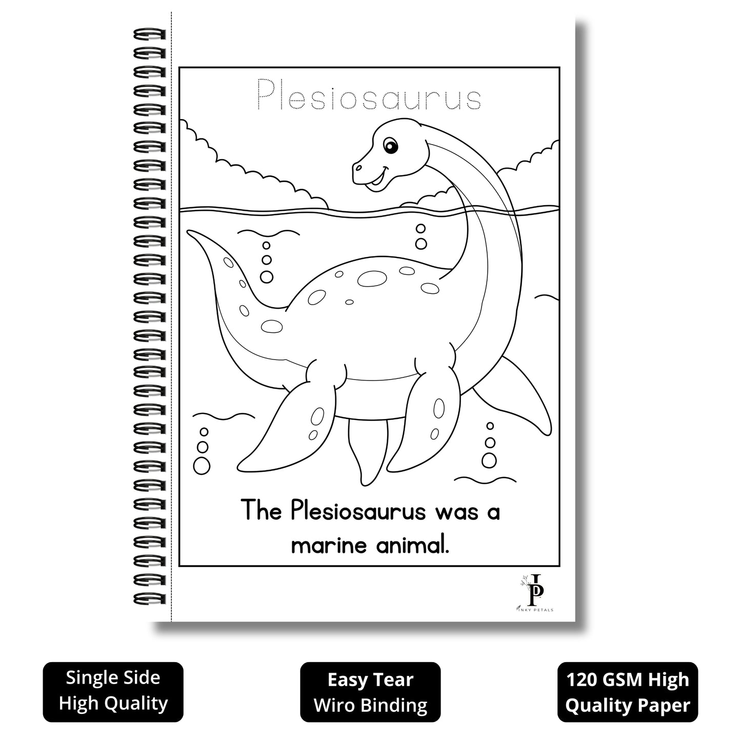Inky Petals Kids Dinosaur Coloring Book – Fun & Easy Dino Designs for Creativity and Learning | 120 GSM Paper