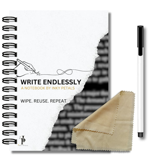 Inky Petals A5 Reusable Notebook – Thick 300 GSM Pages, Erasable & Eco-Friendly
