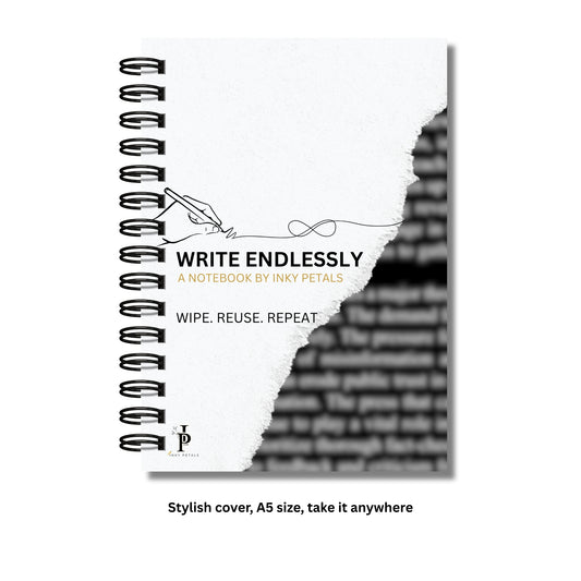 Inky Petals A5 Reusable Notebook – Thick 300 GSM Pages, Erasable & Eco-Friendly